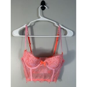 Victorias Secret Bra Womens 34B Pink Very‎ Sexy Demi Lace Longline